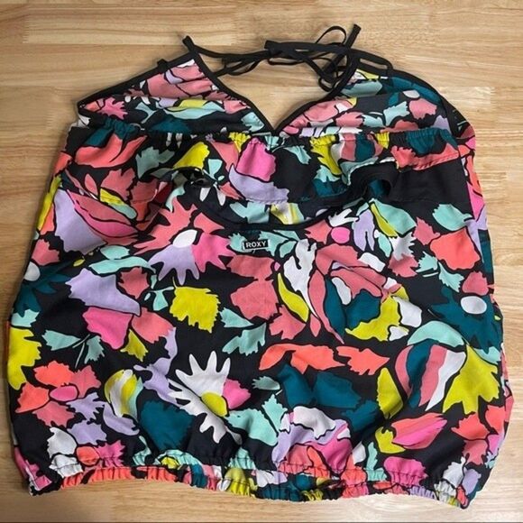Roxy Floral Halter Top Black Size Large EUC - Picture 3 of 8